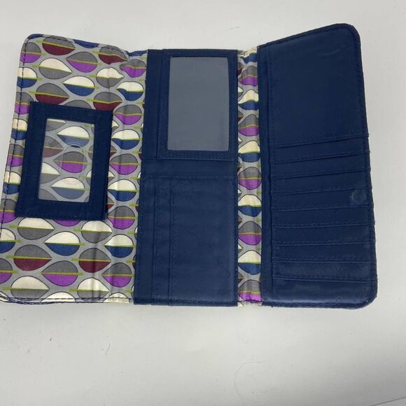 Vera Bradley Blue Quilted Trifold Card Holder Snap Wallet - Picture 4 of 7